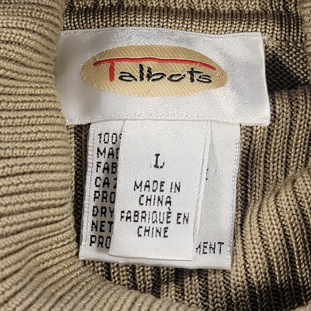 Talbots 100% Silk Ribbed Turtleneck Sweater Beige Long Sleeve Women's L Classic - Picture 5 of 10